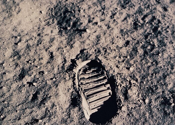 Dust Greeting Card featuring the photograph Footprint On Lunar Surface by Stockbyte
