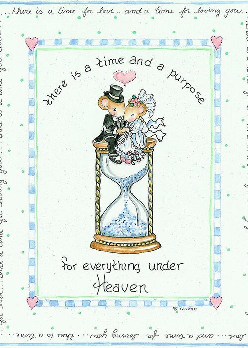 Two Mice (bride & Groom) Greeting Card featuring the painting For Everything Under Heaven by Shelly Rasche
