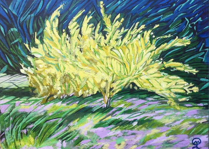 Forsythias Greeting Card featuring the painting Forsythias by Therese Legere
