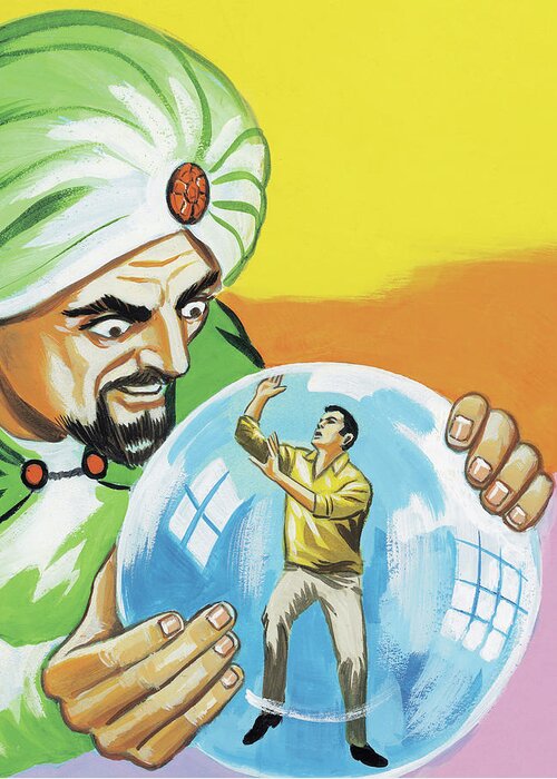 Accessories Greeting Card featuring the drawing Fortune Teller With Man Trapped in Crystal Ball by CSA Images