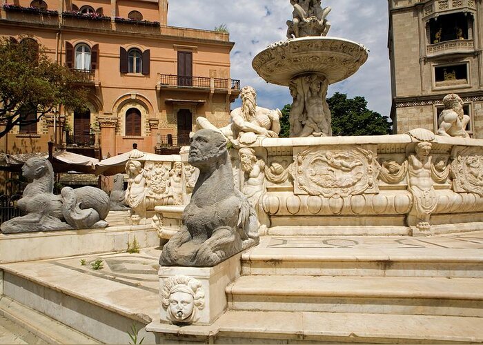 Architectural Feature Greeting Card featuring the photograph Fountain Of Orion, Messina, Sicily by Design Pics