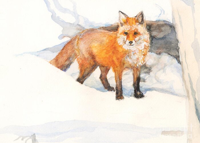 Fox Greeting Card featuring the painting Fox by Nancy Watson
