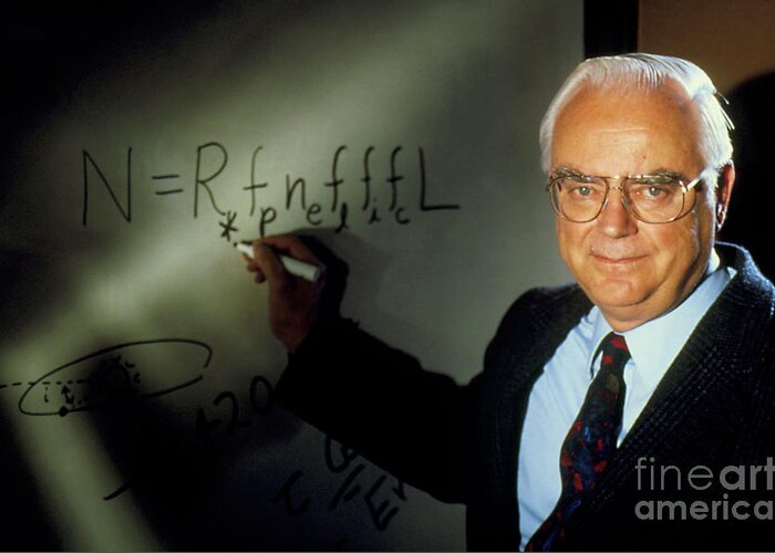 Astronomer Greeting Card featuring the photograph Frank Drake And His Famous Equation by Dr Seth Shostak/science Photo Library