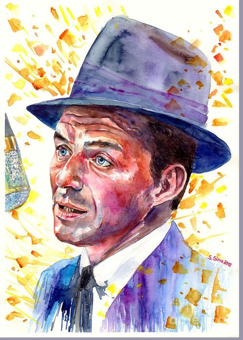 Frank Greeting Card featuring the painting Frank Sinatra Singing by Suzann Sines