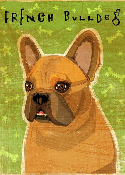 Tan French Bulldog Greeting Card featuring the digital art French Bulldog Fawn by John W. Golden
