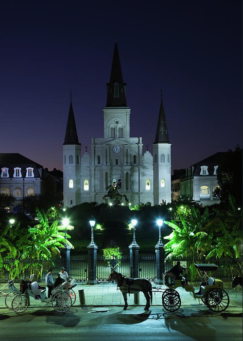 Clear Sky Greeting Card featuring the photograph French Quarter, St. Louis Cathedral by Walter Bibikow