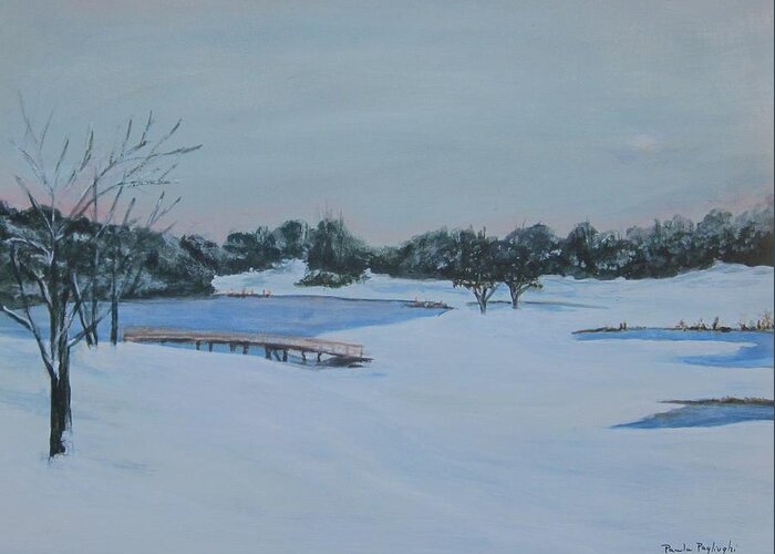 Acrylic Greeting Card featuring the painting Freshly Fallen Snow by Paula Pagliughi