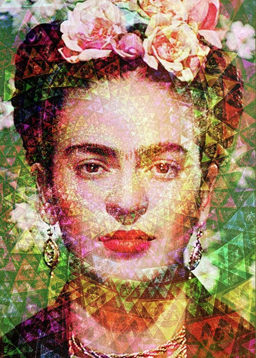 Frida Greeting Card featuring the digital art Frida Fractal 2 by J U A N - O A X A C A