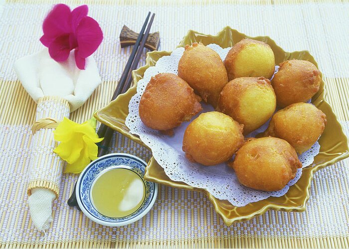 Bamboo Greeting Card featuring the photograph Fried Bananas With Honey by Otto Stadler