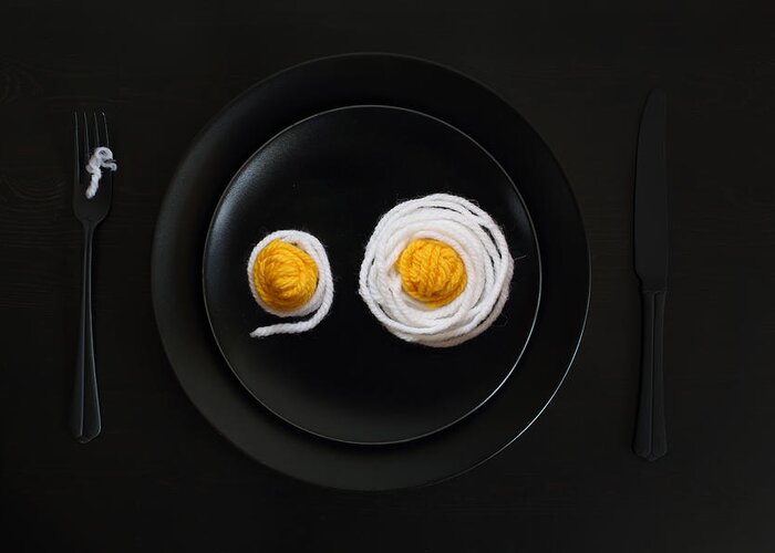 Still Life Greeting Card featuring the photograph Fried Eggs For A Knitter by Victoria Ivanova