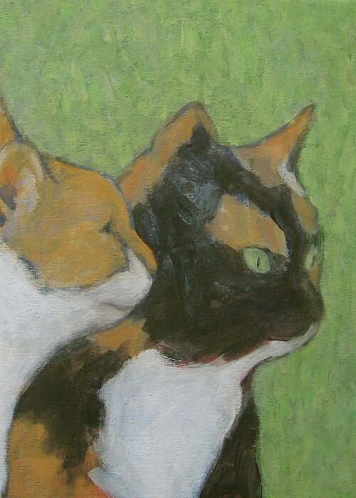 Cat Painting Greeting Card featuring the painting Friends by Kazumi Whitemoon
