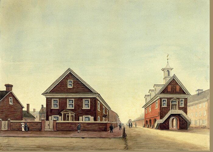 William Breton Greeting Card featuring the drawing Friends Meeting House and Old Courthouse by William Breton