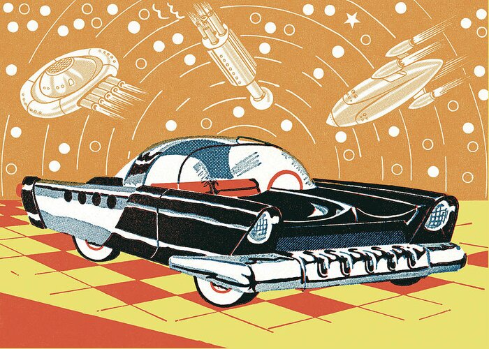 Auto Greeting Card featuring the drawing Futuristic Automobile by CSA Images