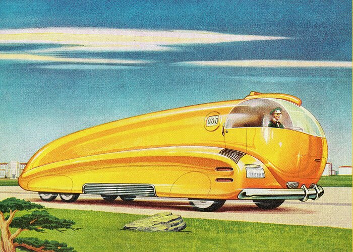 Auto Greeting Card featuring the drawing Futuristic Bus by CSA Images