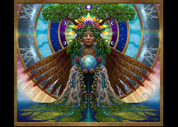 Gaia Greeting Card featuring the painting Gaia Sacred System by Cristina McAllister