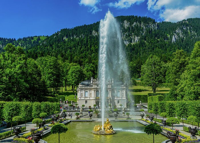 Linderhof Palace Greeting Card featuring the photograph Garden Fountain of Linderhoff Palace by Marcy Wielfaert