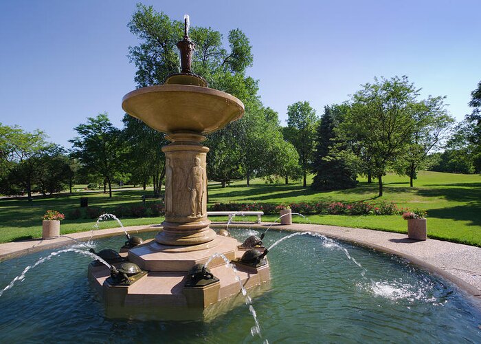 Scenics Greeting Card featuring the photograph Garden Fountain by Yinyang