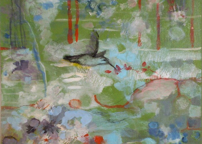 Hummingbird Greeting Card featuring the painting Hummingbird Garden by Janet Zoya