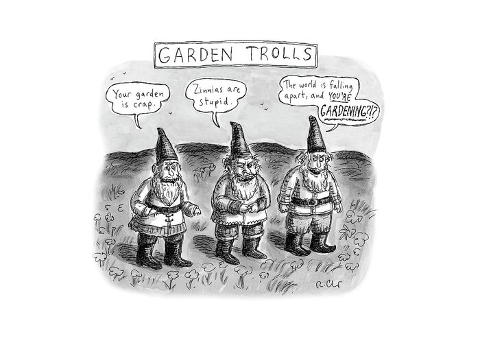Garden Trolls Greeting Card featuring the drawing Garden Trolls by Roz Chast