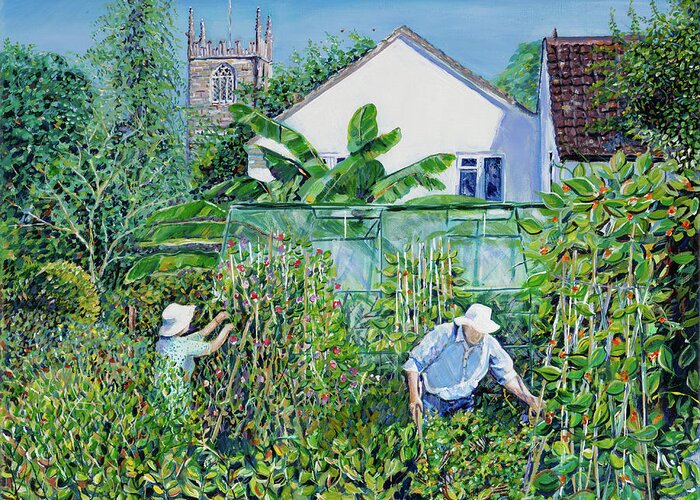 Acrylic Greeting Card featuring the painting Gardeners World by Seeables Visual Arts