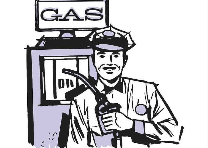 Accessories Greeting Card featuring the drawing Gas Station Attendant at Pump by CSA Images
