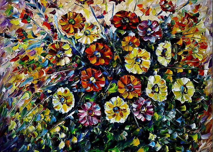 Wild Flower Painting Greeting Card featuring the painting Gerbera Bouquet by Mirek Kuzniar