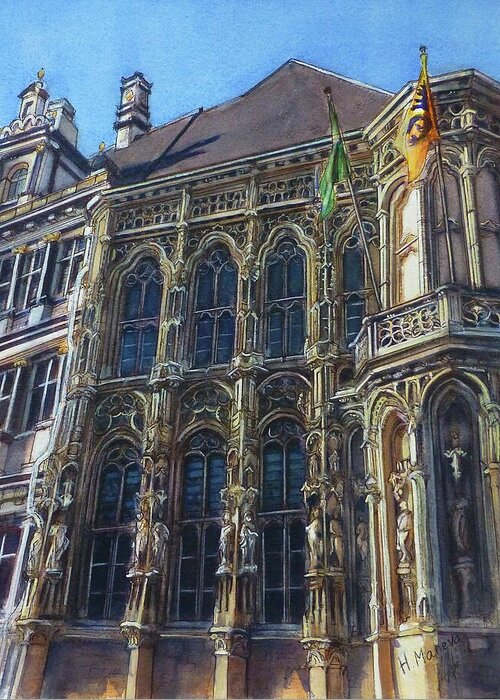 Architecture Greeting Card featuring the painting Ghent, Town Hall, Belgium by Henrieta Maneva