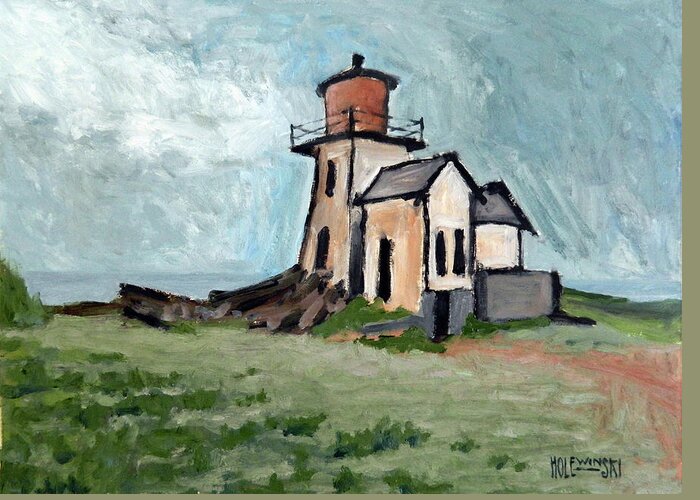 Lighthouse Greeting Card featuring the painting Ghost Lighthouse by Robert Holewinski