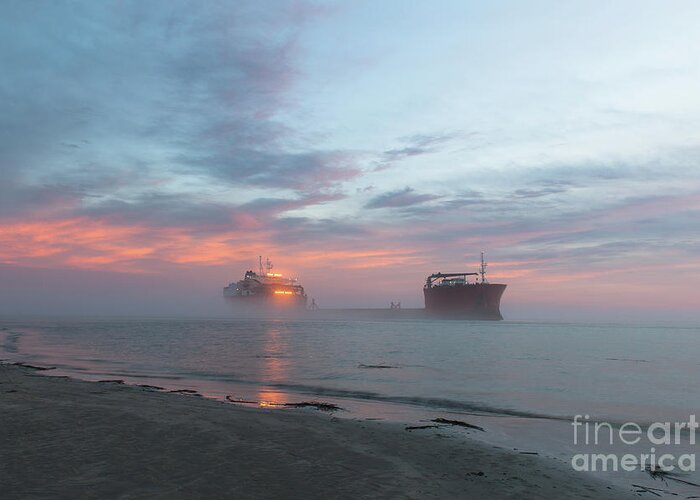 Fog Greeting Card featuring the photograph Ghost Ship - Foggy Twilight by Dale Powell