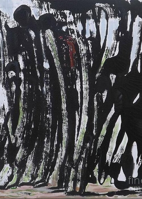 Abstract. Abstract Figurative Greeting Card featuring the painting Ghosts of the Forest by Denise Morgan