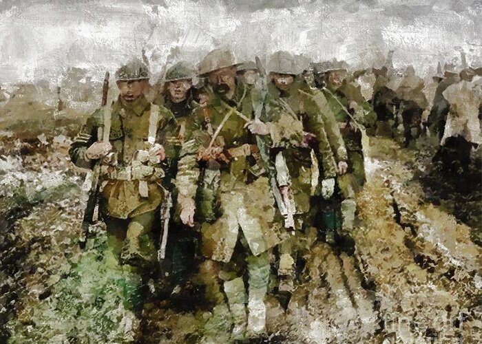 World Greeting Card featuring the painting Ghosts of WWI by Esoterica Art Agency