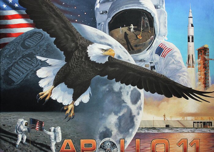 Apollo 11 Greeting Card featuring the painting Giant Leap of Unity by Lucy West