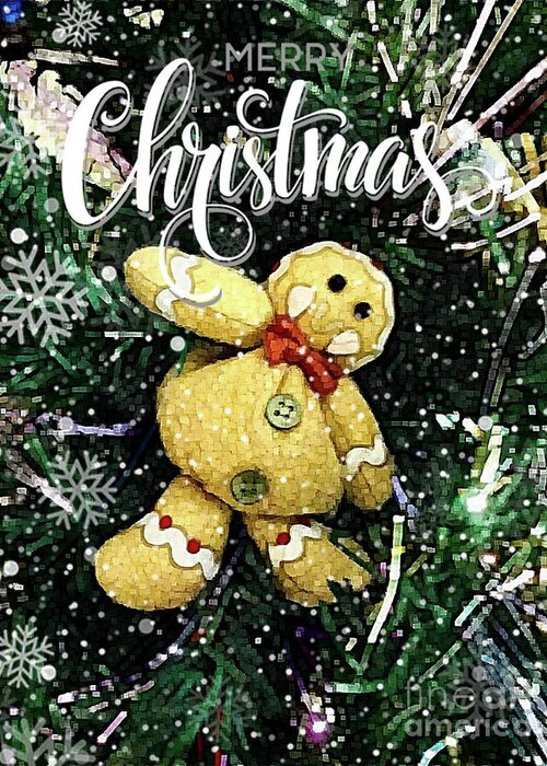 Christmas Greeting Card featuring the digital art Gingerbread Man Christmas by Jackie MacNair