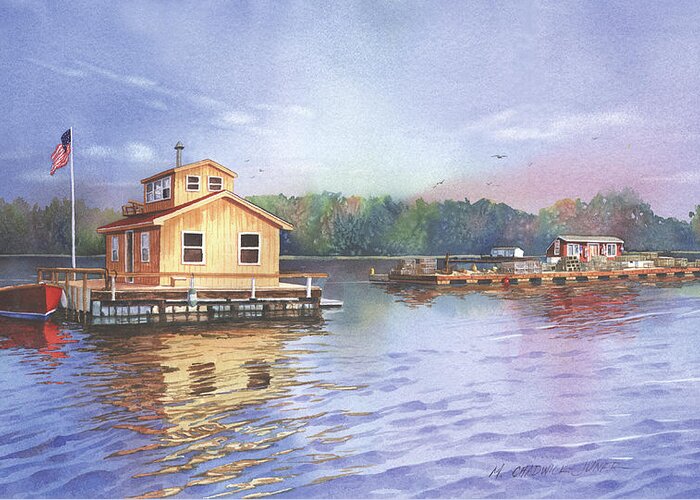 Glen Island Greeting Card featuring the painting Glen Island Creek Houseboats by Marguerite Chadwick-Juner