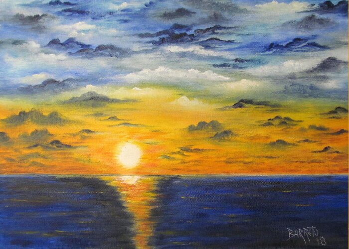 Sunset Greeting Card featuring the painting Glowing Sun by Gloria E Barreto-Rodriguez