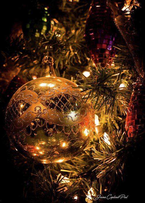 Purple Greeting Card featuring the photograph Gold Christmas Ornament by Joann Copeland-Paul