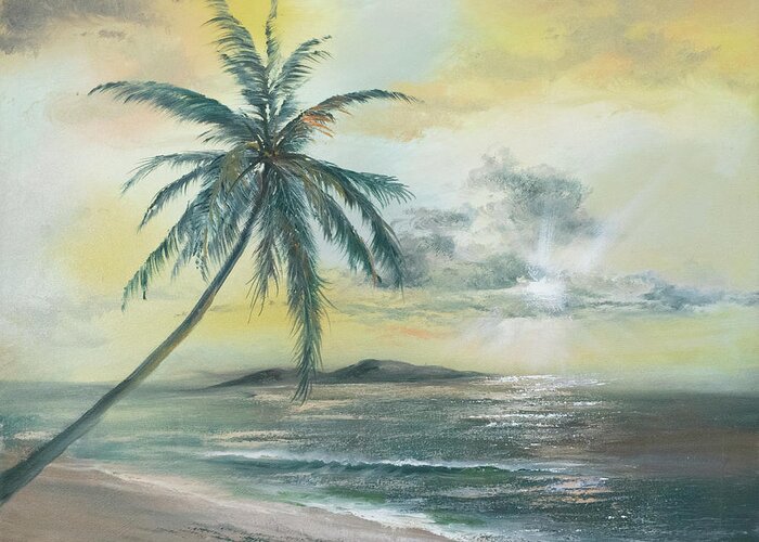 Sunset Greeting Card featuring the painting Golden Beach Sunset by Lynne Pittard