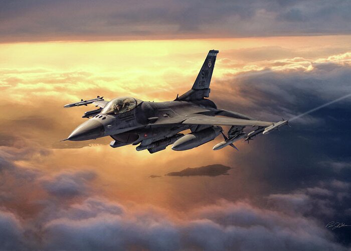 Aviation Greeting Card featuring the digital art Golden Hour Viper by Peter Chilelli