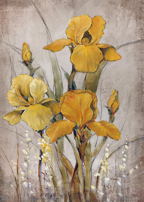 Flower Greeting Card featuring the painting Golden Irises II by Tim O'toole