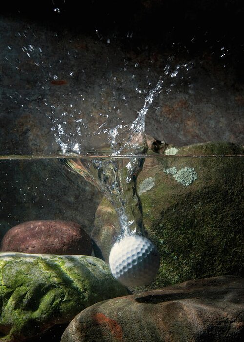 Underwater Greeting Card featuring the photograph Golf Ball Hits Water Hazard by Pm Images