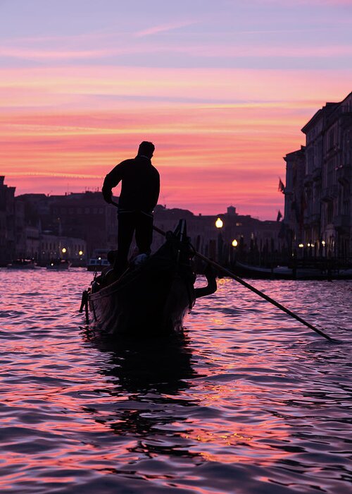 Gondola Greeting Card featuring the photograph Gondolier at Sunset by John Daly