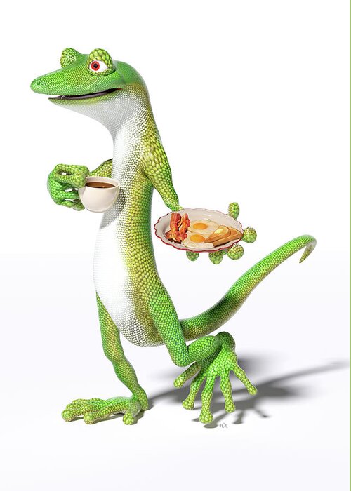 Gecko Greeting Card featuring the digital art Good Morning Gecko by Betsy Knapp