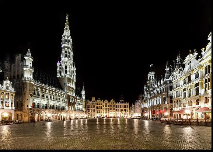Scenics Greeting Card featuring the photograph Grand Place Illuminated At Night by Sir Francis Canker Photography