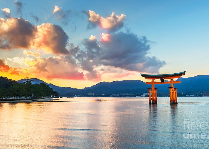 Religious Greeting Card featuring the photograph Great Floating Gate O-torii On Miyajima by Cowardlion