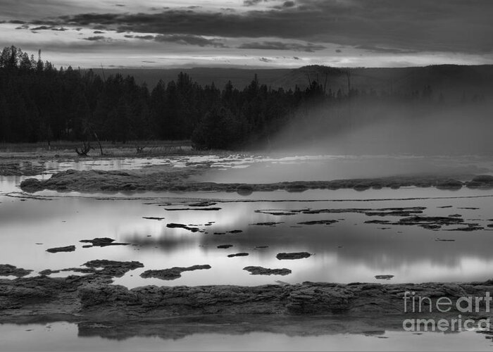 Great Greeting Card featuring the photograph Great Fountain Geyser Sunset Closeup Black And White by Adam Jewell