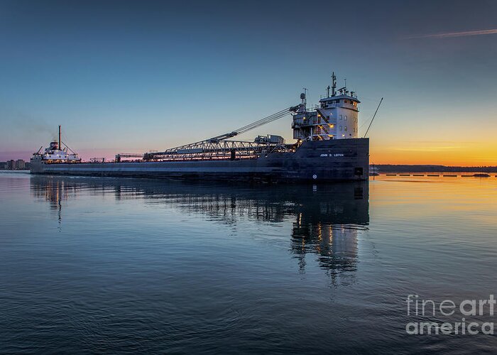 John D. Leitch Greeting Card featuring the photograph Great Lake Freighter John D. Leitch Sunrise-1747 by Norris Seward