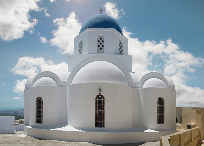 Arch Greeting Card featuring the photograph Greek Orthodox Church, Pyrgos, Santorini by Ed Freeman