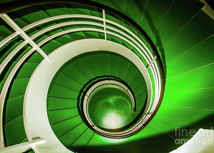 Stairway Greeting Card featuring the photograph Green circular stairway by Lyl Dil Creations