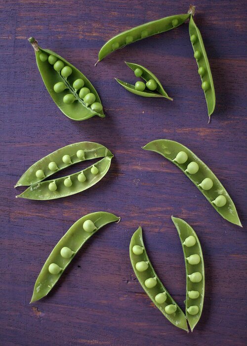 Wood Greeting Card featuring the photograph Green Peas In Pods by Harini Prakash