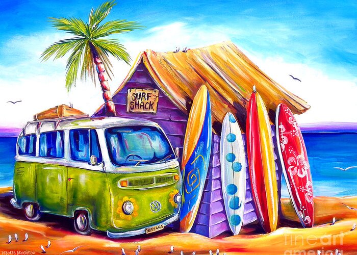 Kombi Greeting Card featuring the painting Greenie _cropped by Deb Broughton